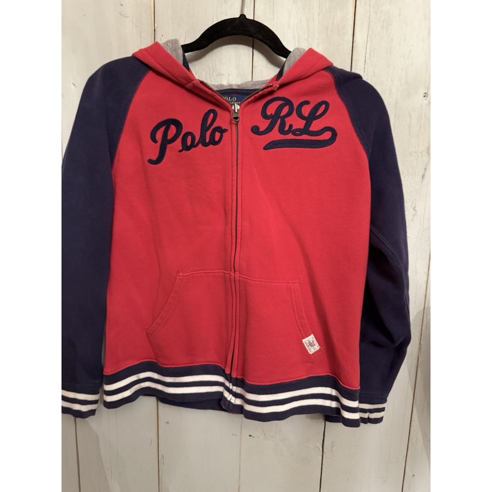 Polo Ralph Lauren Full Zip Hoodie Colorblock Red Blue Sweatshirt Boys Sz-Lg